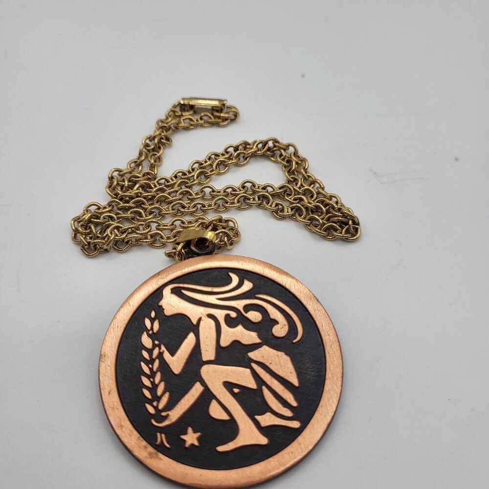 Vintage Coppercraft Guild Solid Copper Modernist Virgo Zodiac Horoscope Pendant - Picture 3 of 4